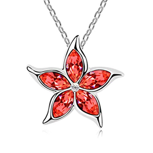 ANAZOZ Schmuck Halskette Damen Vergoldet Blume Halskette mit Anhänger Rot Damen Kette