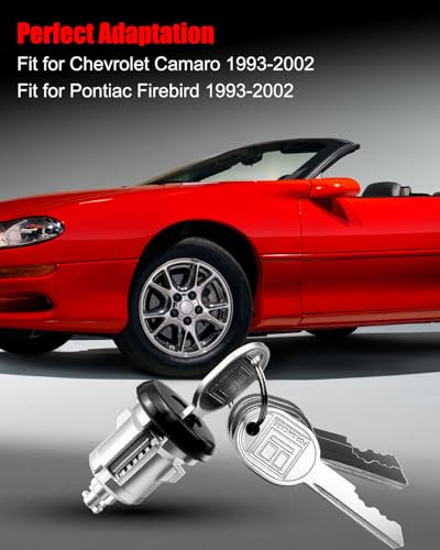 Image of Doors & Hatch Lock Cylinder Set Fit for Chevrolet Camaro Pontiac 1993-2002 | Replace PY472, Front Door Tailgate Lock Cylinder with Black Face Caps