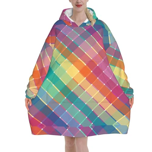 Sweat à capuche flanelle multicolore, plaid géant à manches pour adulte