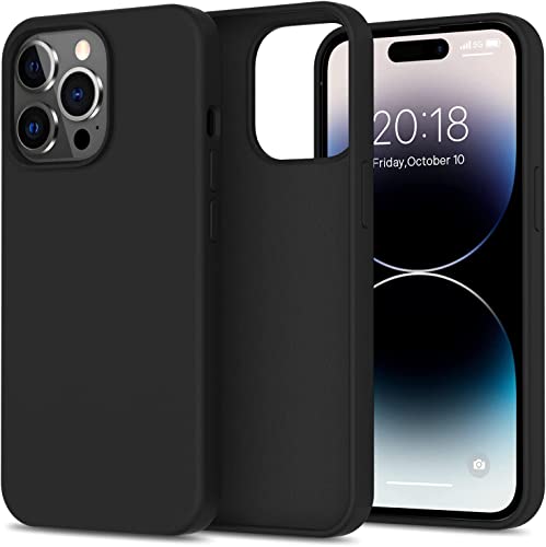 Image of Elzzi Microfiber Candy Case Compatible for iPhone 14 PRO MAX, Shockproof Slim Back Cover Liquid Silicone Case - Black