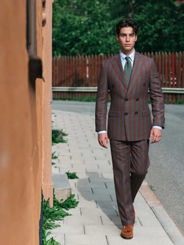 Men's Suits 2-Piece Set Double Breasted Peak Lapel Striped Tuxedo Jacket & Pants for Wedding, Prom, Business3