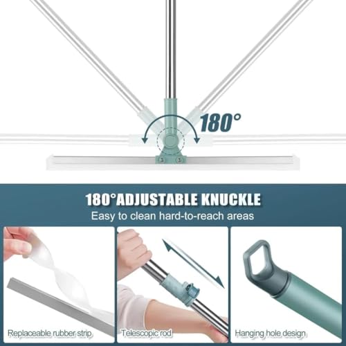 Image of Floor Squeegee Hair Scraper with 180 Rotating Head & Telescopic Handle | Magic Broom Floor Cleaner for Hair, Dust & Water Rubber Blade Floor Wiper for Bathroom, Kitchen Tile, Marble Pet Hair Cleaning