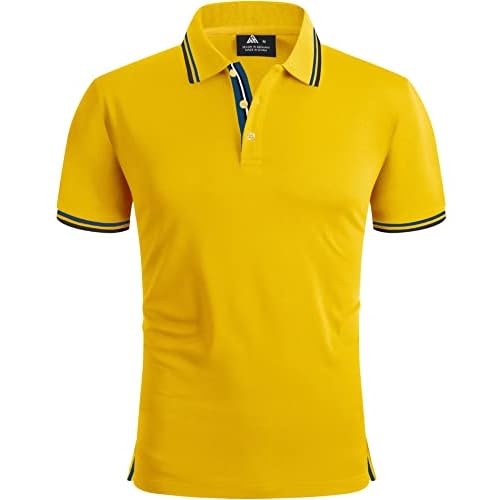 V VALANCH Mens Golf Polo Shirts Short Sleeve Moisture Wicking Golf Polo Shirts Collared Athletic Tennis Shirt Medium B-golden Yellow