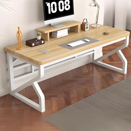BDYSWD パソコンデスク ゲーミングデスク 机 パソコンデスク木製 無垢材 25mm厚のカウンタートップ 厚めの炭素鋼製テーブル脚 強力な耐荷重性 堅牢性と安定性 防水性と防汚性 耐傷性 テーブルトップ上げ棚デザイン 掃除や組み立てが簡単 ダブルゲーム