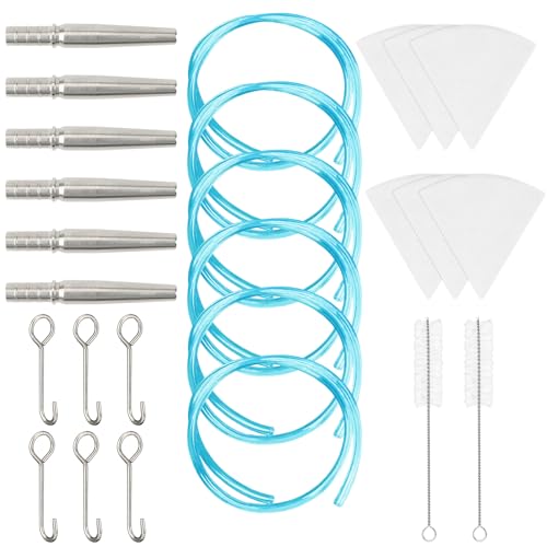 Nlicrst 6 Sets Maple Syrup Tapping Kit - 6 Stainless Maple Tap Spiles & Hooks, 6 Tubing, 2 Cleaning Brushes, 6 Filters, Complete Maple Tree Tapping Kit for Maple Syrup Tap Supplies Home Use