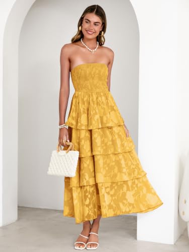 Image of Simplee Womens Summer Strapless Maxi Dress 2026 Boho Floral Off Shoulder Wedding Guest Dresses Tiered Beach Long Sundress