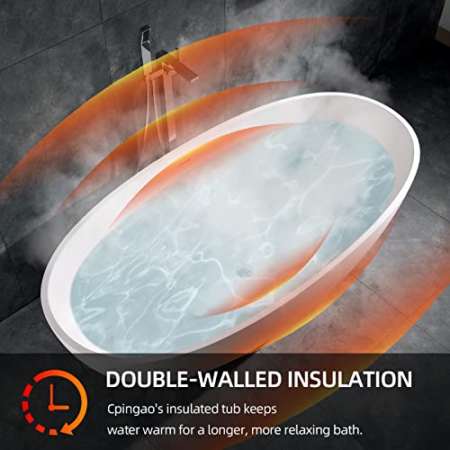 Cpingao 71" Freestanding Bathtub, Oval Shaped Stone Resin Freestanding Tubs, Solid Surface Matte White Soaking Tub With Overflow And Pop-Up Drain #TOP3