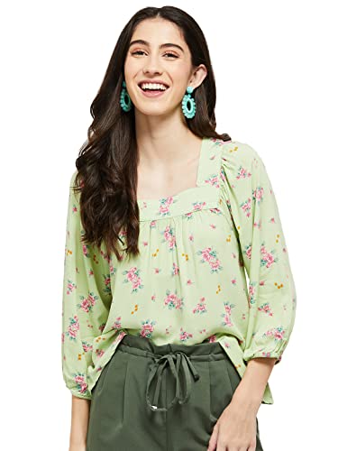 Image of Max Women's Rayon Floral Printed Three-Quarter Sleeves Casual Regular Fit Top