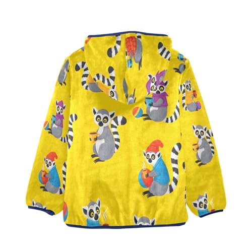Lemur Pattern with Bright Toddler Fleece Jacket Girl Boys Hooded Fleece Jacket Coat Warm Outwear Zip-up 3-10T2