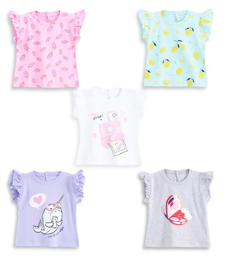 Image of YUV 100% Cotton Infant Baby Girls Printed Tshirts, Pack of 5