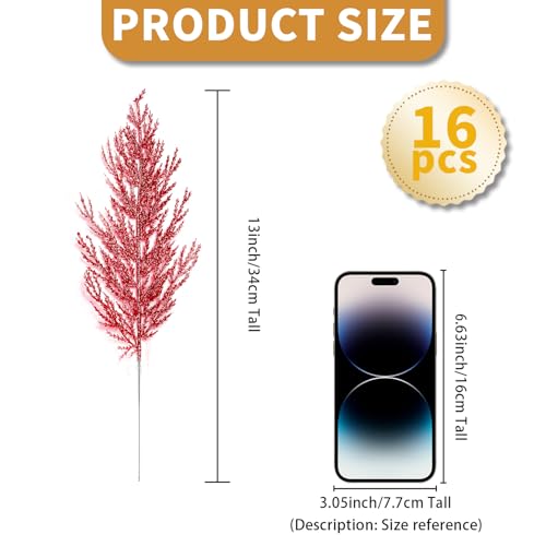 KKSTY Pack of 16 Artificial Pine Branches Glitter Twig Ornaments - Image 2