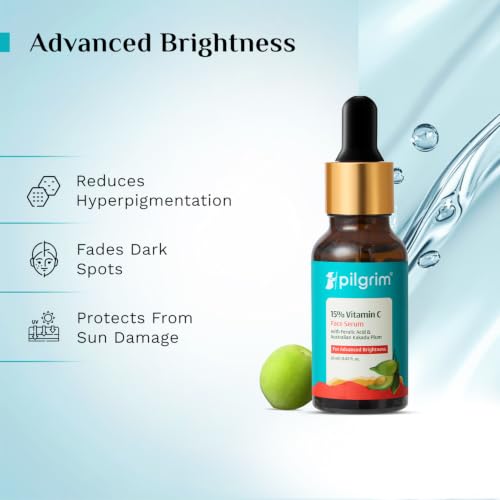 Image of Pilgrim 15% Vitamin C Serum 20 ml for Glowing Skin with Ferulic Acid & Kakadu Plum | Advanced Dark Spot Corrector, Hyperpigmentation & Brightening Face Serum | For All, Combination, Normal Skin - Pack of 2