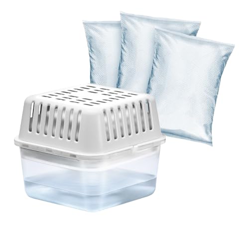HUMYDRY Basic 250g – Pack de 1 Aparato Deshumidificador + 3 Recambios – Absorbe Humedad y Olores en Espacios de hasta 8m² – Solución Eficaz para Baños, Armarios y Habitaciones Pequeñas