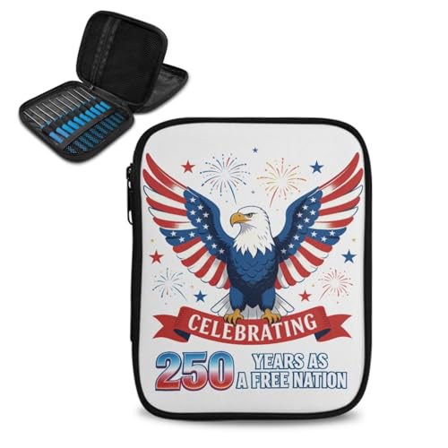 Image of Vanideaoty American Flag Crochet Hook Case Holiday Knitting Needle Storage with Web Pockets for 250th Anniversary Home Gifts