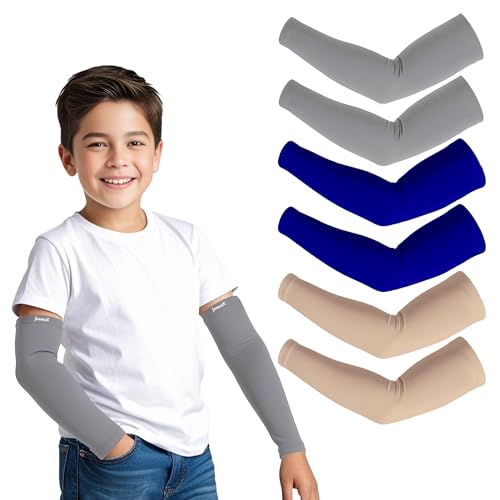 Image of Kids Arm Sleeves - Protective Arm Covers for Boys & Girls, Ages 5-13, UV Sun Protection, Perfect for Sports, Cycling, Running, and Outdoor Activities