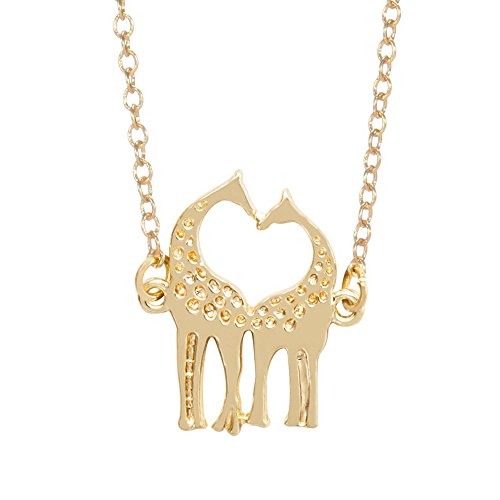 Minimalist Double Kissing Giraffes Necklace Abstract Simple Animal Pendant (gold)