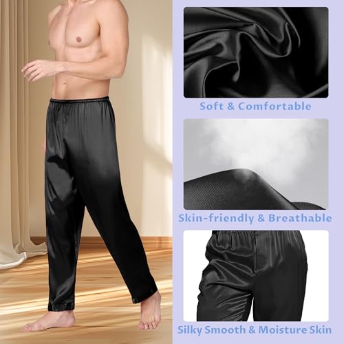 SIIK 100% Mulberry Silk Pajama Pants for Men - Silk Lingerie Pants, Sleepwear, Pj bottoms, Black Small3