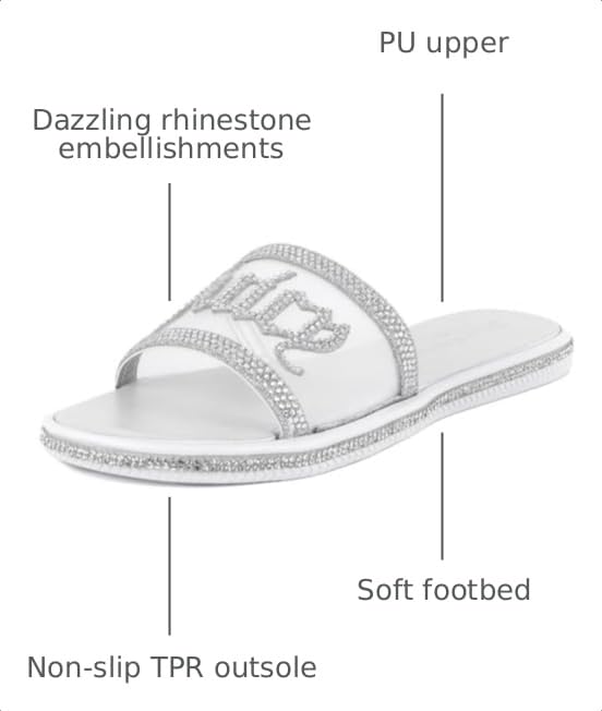 Image of Juicy Couture Women's Slide Sandals - Glitter Bling Open Toe Sparkle Flats - Dressy Summer Casual Footwear