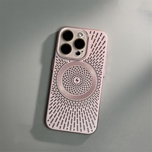 Étui magnétique iPhone 15 Pro rose fin à dissipation thermique avec cache-objectif titane