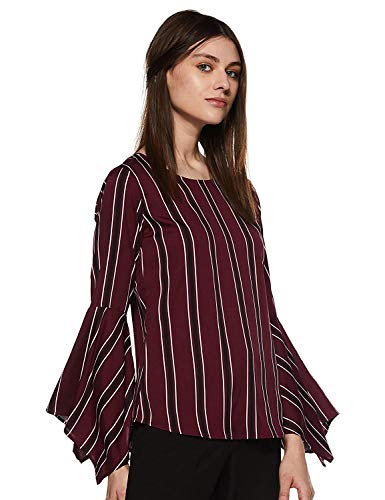 Image of Style Quotient Womens Burgundy Vertical Stripes Top