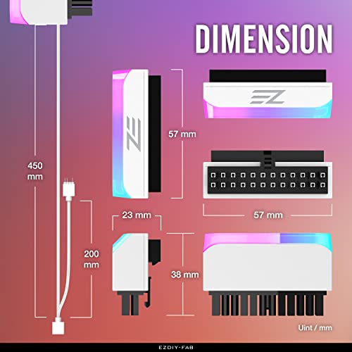 EZDIY-FAB ATX 24-pin 90 Degree Power Connector Adapter 5V 3 Pin ARGB Rainbow Female to Male Power Adapter for Computer Motherboard ATX Power Supply- White-1 Pack - Image 5