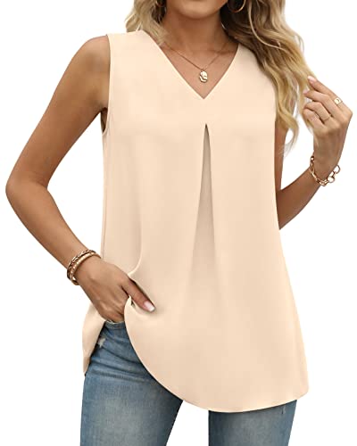 Anyally Plus Size Women's Summer Sleeveless Chiffon Tunic Tank Tops Dressy Casual Blouse Loose V Neck Work Shirts, 3Xl Khaki #TOP26