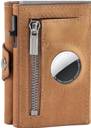Men's Slim Genuine Leather Wallet, RFID Protected with Airtag Holder and Minimalist Design (Brown)