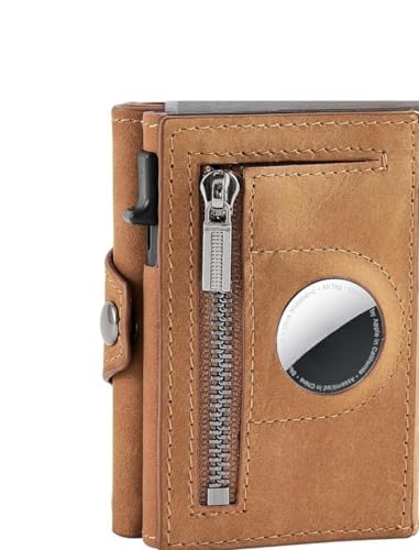 Plinvo Men's Slim Genuine Leather Wallet, RFID Protected with Airtag Holder and Minimalist Design (Brown)