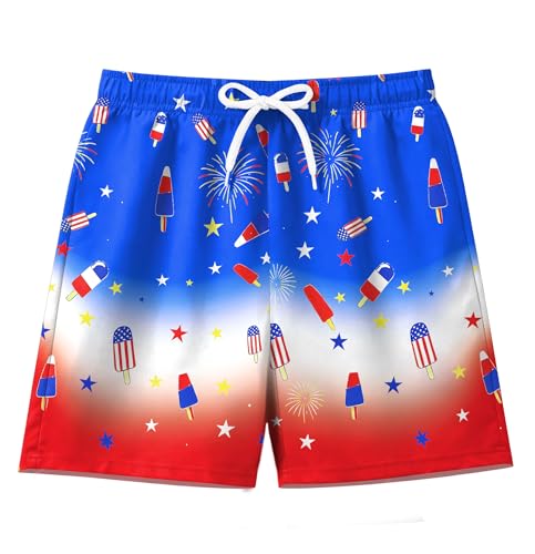 Image of Ithalt Boys 4th of July Swim Trunks 250 Anniversary USA Swimsuits American Flag Beach Swimsuit Toddler Swim Shorts