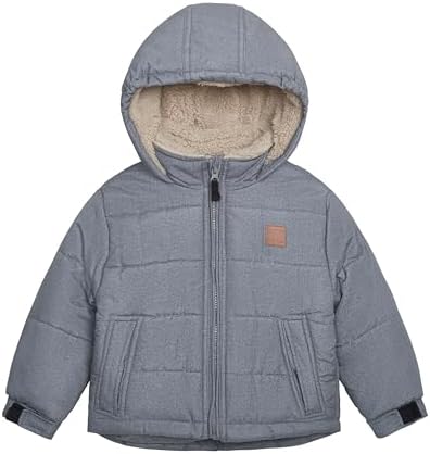 LONDON FOG Boys' Heavyweight Puffer Jacket Fleece-Lined Brushed Microfiber Winter Coat, Heather Grey, 7