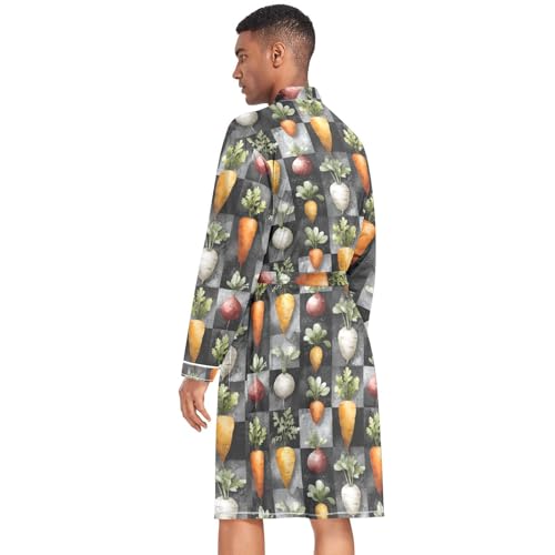 Men’s Robe Carrot Checkered Print, Long Sleeve Bathrobe for Sleep Shower-M4