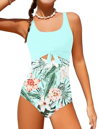 Image of Qaoerde Girls Swimsuit One Piece Swimsuits Cutout Ruched Bathing Suits Adjustable Straps Tie Girls' Swimwear 9-16Y