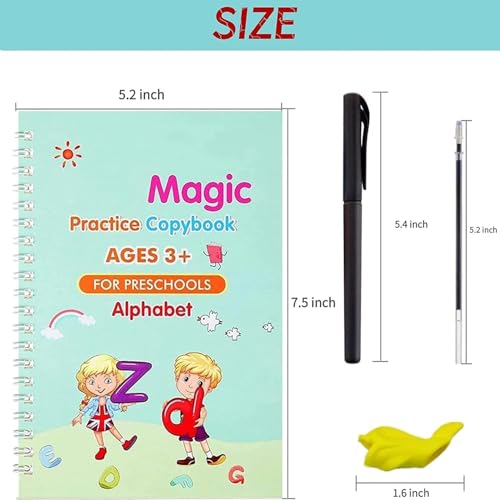 SHNMN Sank Magic Practice Copybook, (4 BOOK +1 PEN + 10 REFILL) Number Tracing Book for Preschoolers with Pen, Magic calligraphy books for kids Reusable Writing Tool