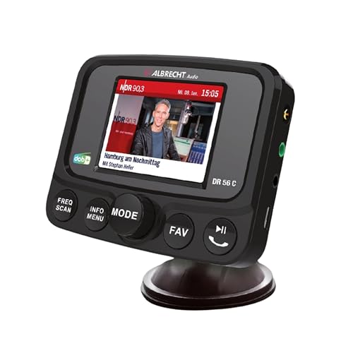 Albrecht DR 56 C, DAB+ Adapter zum Aufrüsten von Auto-Radios, 27156, Tuner mit FM-Transmitter & Farb-Display, Musik-Streaming über das Handy, schwarz