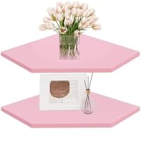 Étagère D'angle Murale 2 Niveaux - Bois Rose - Avec Trou Pour Câbles - Charge 9 Kg Par étagère