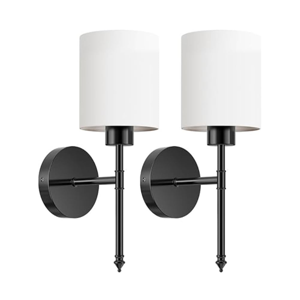 FZQSXAZU Vintage Wall Lamp with Fabric Shade, Indoor Modern Light, E27 Socket, Industrial Bedside Lighting for Hallway and Bedroom, Metal Structure