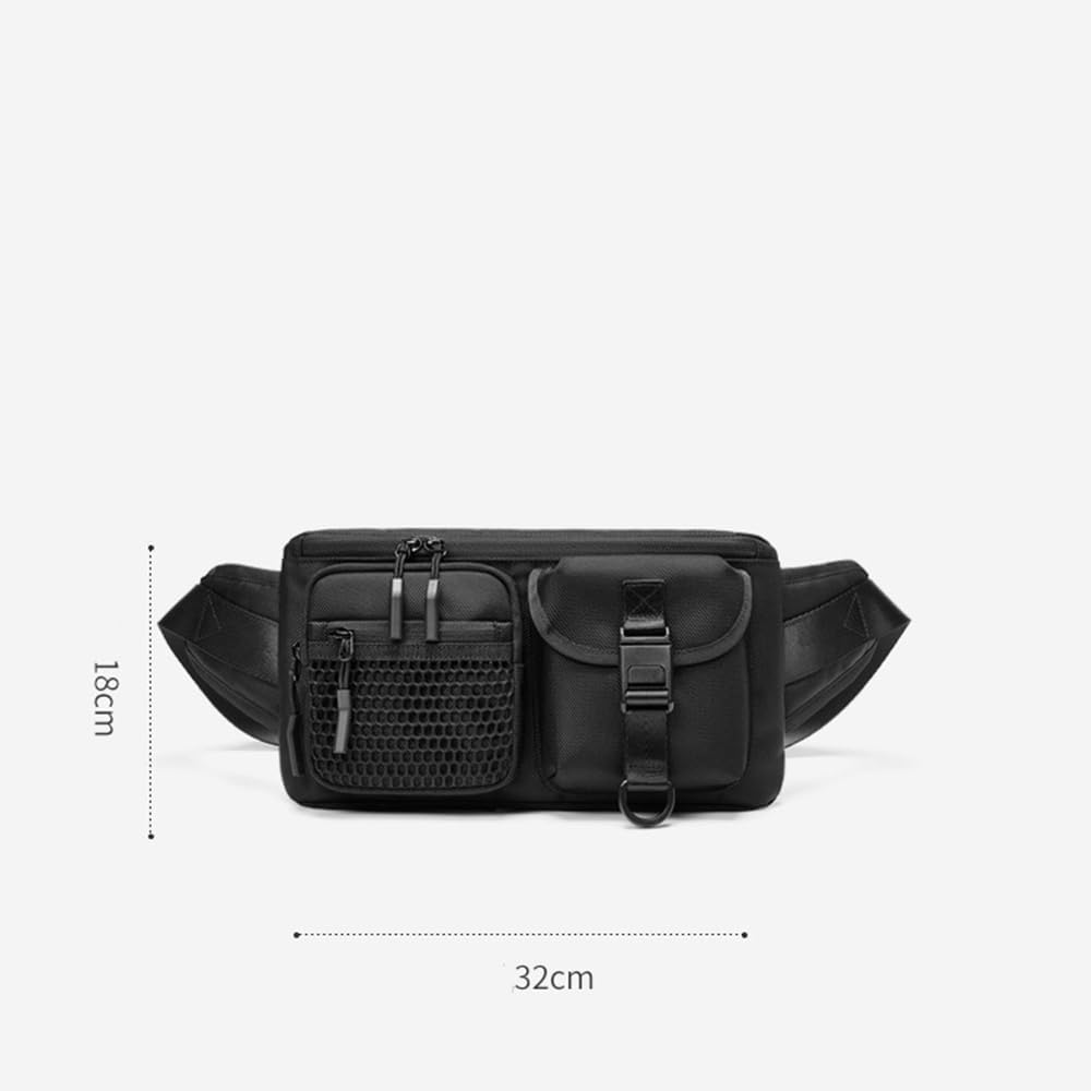Waterproof Oxford Cloth Crossbody Chest Bag for Men, Sport Sling Bag, Small Black Waist Bag, Single Shoulder Casual Bag with Multiple Pockets