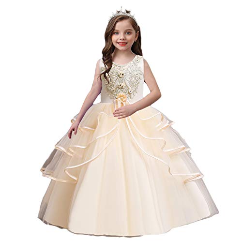 Disfraz de princesa larga con apliques retro confeccionado para ceremonias infantiles