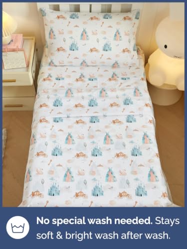 Image of Kids Twin Size Castle Bed Sheets - 3 Piece Kids Castle Sheet Set - Fairytale Magic Bedding - Ultra-Soft, Cute & Cozy - Breathable & Machine Washable - Blue Bed Set for Boys, Girls, Teens & Toddlers