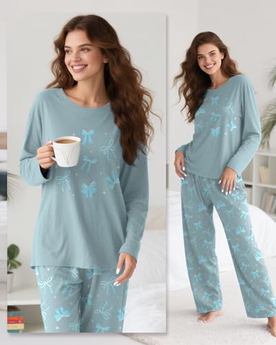 Image of Womens Pajama Sets Soft Lounge Set Heart Ladies Pajamas Pants Sleepwear with Pockets Soft Pjs for Women Set