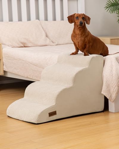 Dog Stairs Ramp for Bed and Couch,4 Step Dog Steps for Small Dogs,Pet Stairs with Non-Slip Bottom for Old Cats,Indoor Pet Steps,Comfort,Durable,17.4" H,Beige - Image 3
