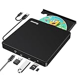 Guamar External DVD Drive for PC: Portable USB-C CD Burner DVD Player for Laptop Mac MacBook Windows 11 with SD TF Slot 2 USB Ports Plug & Play Black