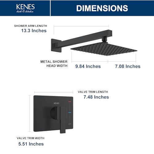 Image of KENES Matte Black Shower Faucet Set, Square Shower Head and Handle Set