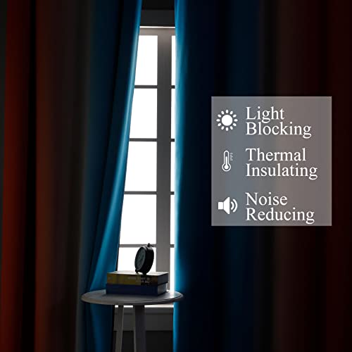 Estelar Textiler Orange and Blue Blackout Curtains 96 Inches Long, Full Light Blocking Gradient Curtains for Bedroom, Ombre Thermal Insulated Blackout Drapes for Living Room, 52x96 Inch, 2 Panels