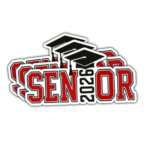 3 Pcs Senior 2026 Graduation Sticker, Class of 2026 Red and Black College Font Vinyl Decal with Cap, Waterproof Laptop, Water Bottle, Car, Notebook Decor (3 Inch)