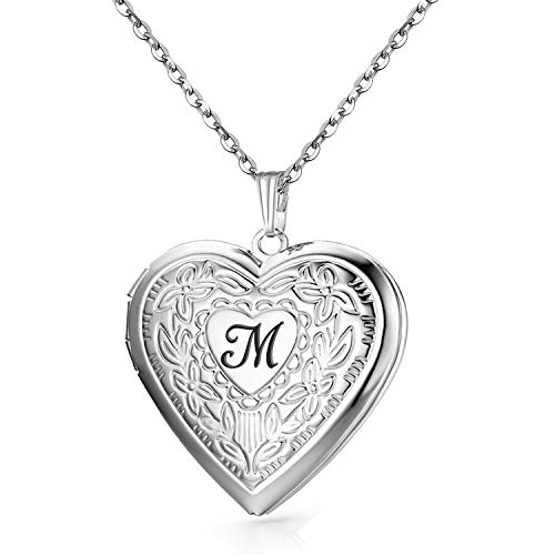 YOUFENG Locket Necklace That Holds Pictures Initial Alphabet A-Z Letter Pendant Necklace Platinum