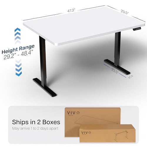 Image of VIVO Electric 48 x 30 in Standing Desk, Memory Height Adjustment, 1B Series, Holds 220 lbs, One-Piece White Top, Black Frame, DESK-KIT-1B5W
