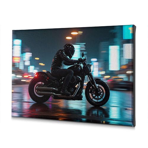 Tableau motocycliste déco néon urbaine : toile murale de salle de bain 30x40