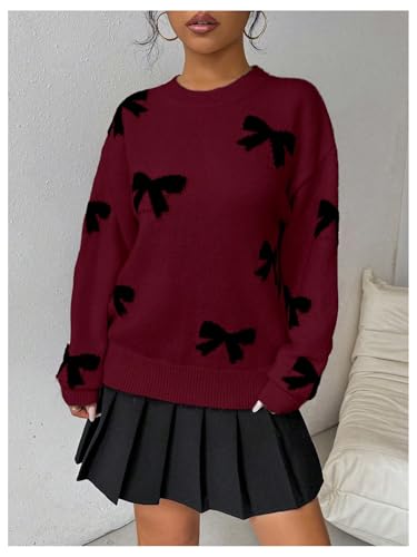 Image of Milumia Women's Y2K Bow Sweater Long Sleeve Crew Neck Knit Pullover Top
