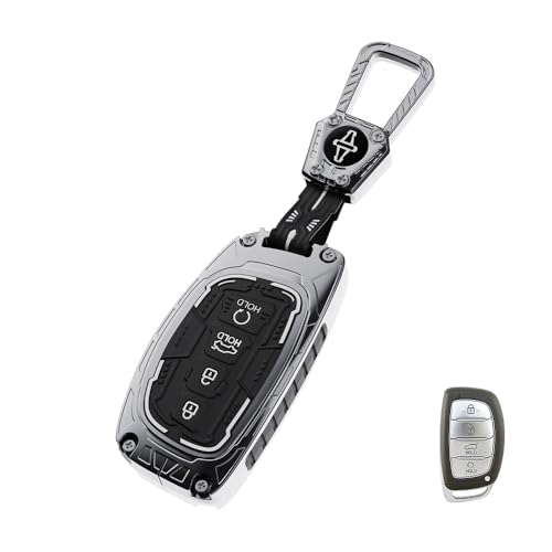 Image of Keyzone Iron Core Series Key Cover Compatible for Hyundai Exter, Venue, Elantra, Tucson, I20, Creta, Elite I20, Active I20, Aura, Verna 4s, Xcent, Alcazar 4b smart Key (Gunmetal)
